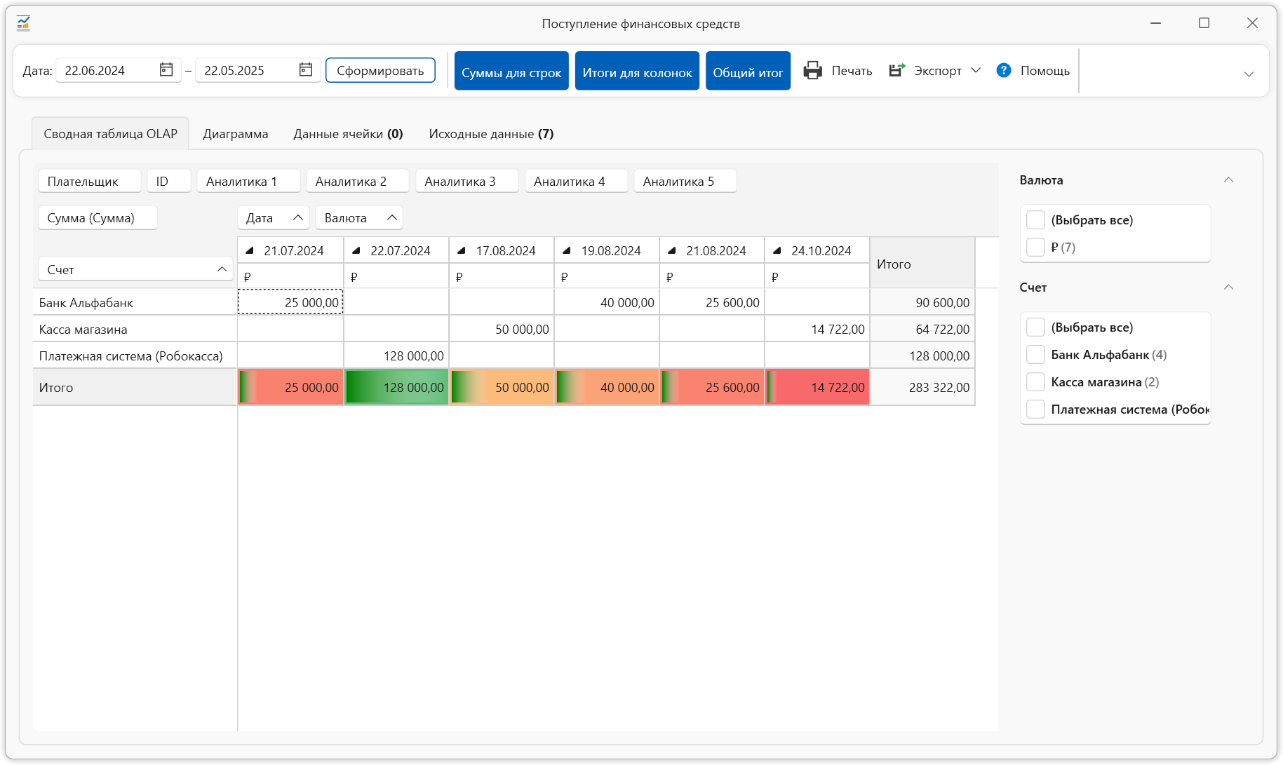 Остатки на складах на дату в складской программе OKsoft